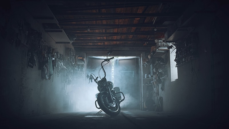 motorcycle in garage