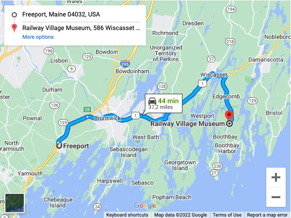 Freeport to Boothbay map